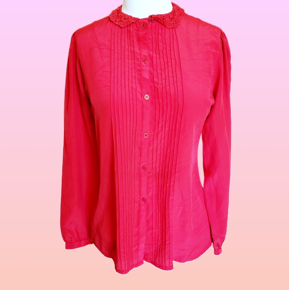 Red vintage blouse 1980s does 1950s